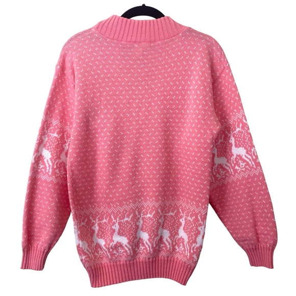 VTG Pink Holiday Print Acrylic Made In The USA Sweater - Picture 2 of 10